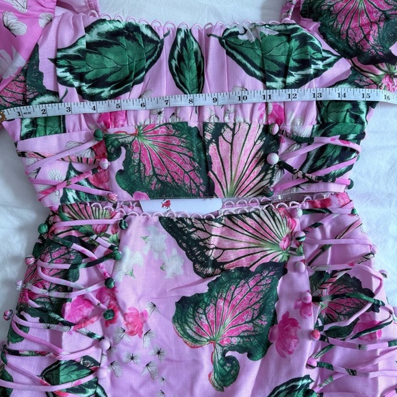 NWT L’ATISTE Pink Ombré Floral Butterfly Lace Up Maxi Skirt Top Matching Set S - Picture 13 of 13